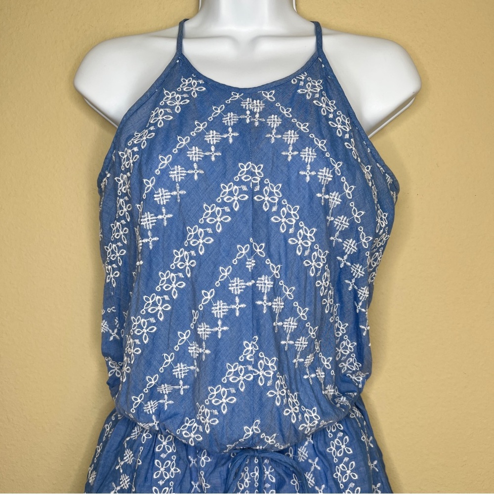LOFT Blue & White Embroidered Romper with Pockets - Sz XS - Picture 6 of 12